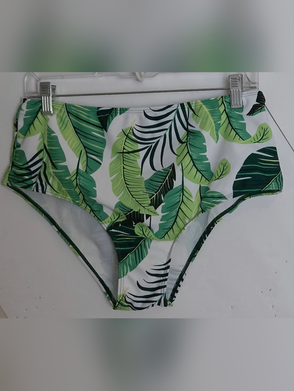 Tropical Leaf High-Waist Bikini Bottoms - Green (Sz. XL)